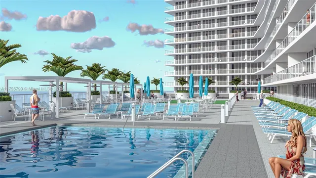 a view of a building with sitting area