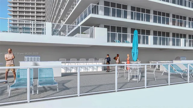 a view of multi story residential apartment building with a swimming pool