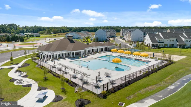 a view of swimming pool with a couches chairs and potted plants