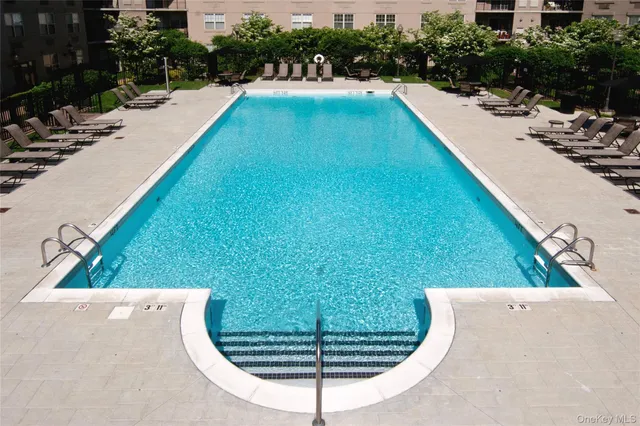 a view of a swimming pool with a yard