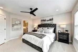 a bedroom with a bed and a walk in closet