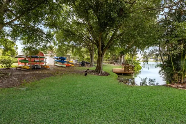 a view of a park with bench and trees