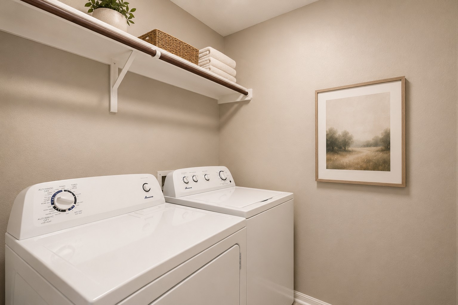 46 Verde Ranch Loop Leander, TX 78641 - Photo 13 of 19 Functional laundry room offers a convenient shelf for storage and an artistic touch.