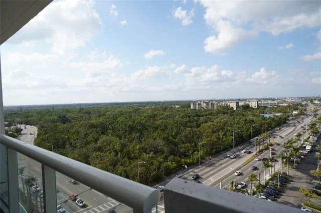 a view of a city from a balcony
