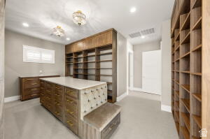 1141 East Lost Ridge Drive Washington, UT 84780 - Photo 76 of 108 Custom closet featuring extensive built-in shelving, a central island with drawer storage, and integrated bench seating