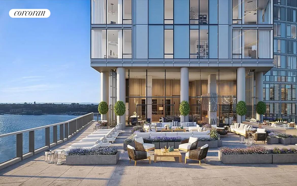 30 Riverside Boulevard, Unit 22F Manhattan, NY 10069 - Photo 15 of 16 a view of a patio with couches chairs and wooden floor