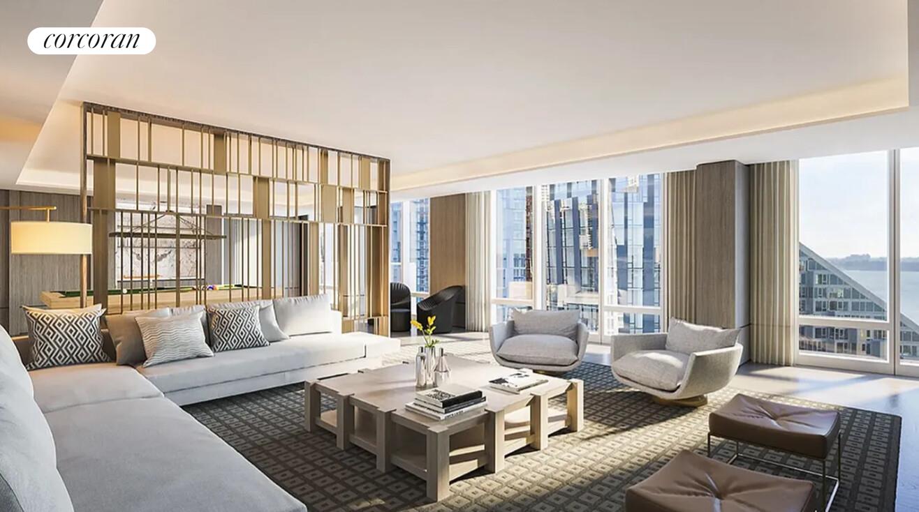 30 Riverside Boulevard, Unit 22F Manhattan, NY 10069 - Photo 5 of 16 a living room with furniture and large windows