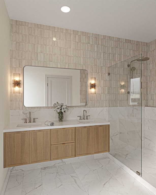 29 R Ashland Street, Unit 29R Boston, MA 02122 - Photo 6 of 22 a bathroom with a double vanity sink mirror and double