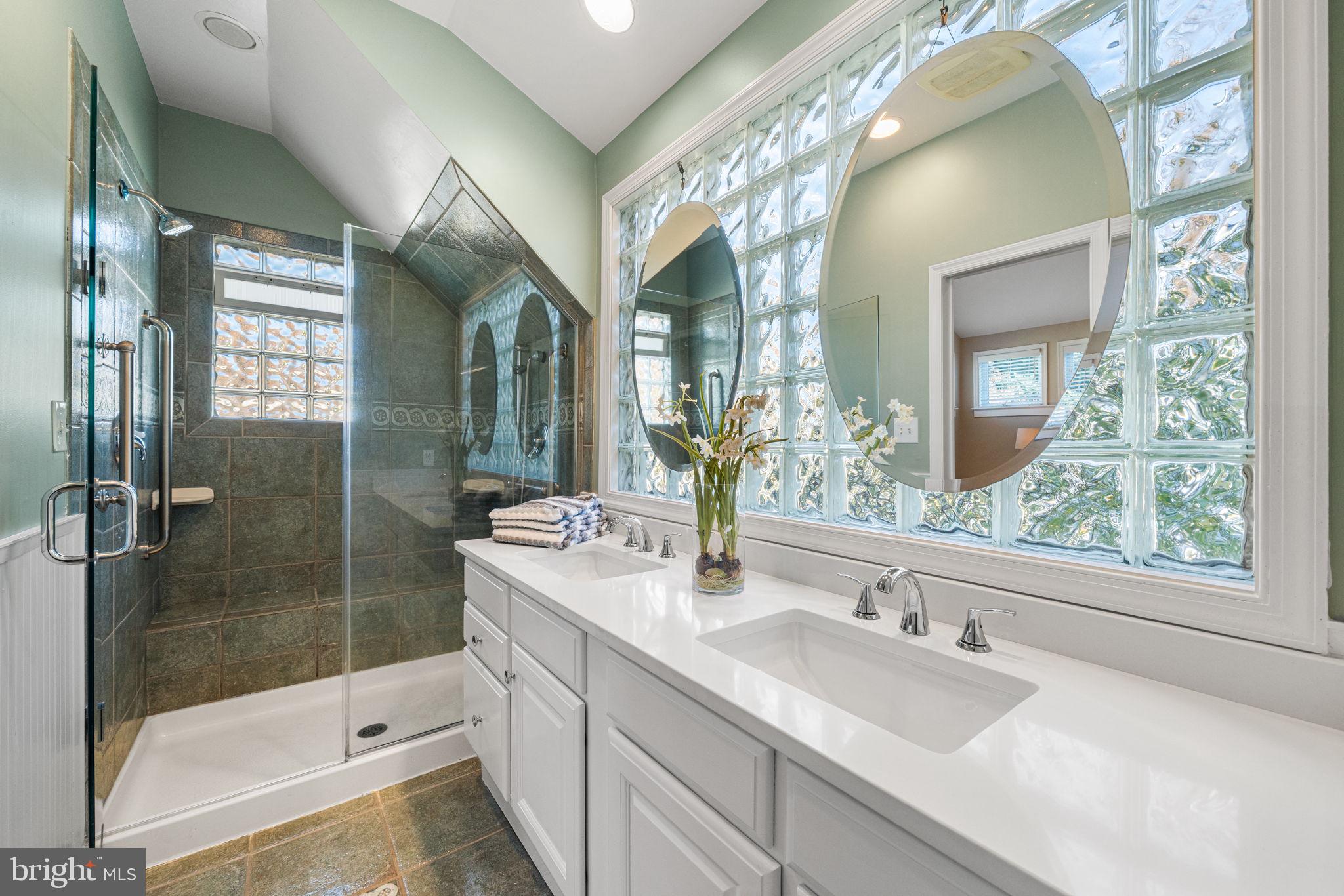 4613 8th Road South Arlington, VA 22204 - Photo 44 of 59 a bathroom with a double vanity sink mirror and shower