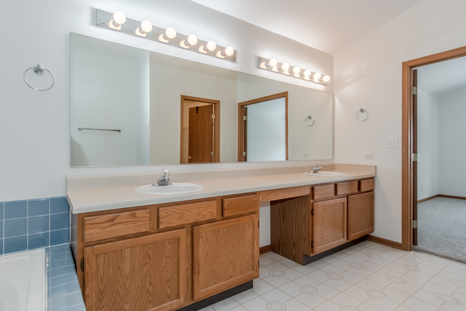 329 Sheffield Court, Unit 2 Roselle, IL 60172 - Photo 14 of 28 a bathroom with a double vanity sink and a mirror