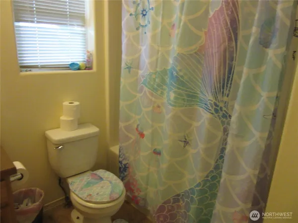 a white toilet sitting next to a shower curtain