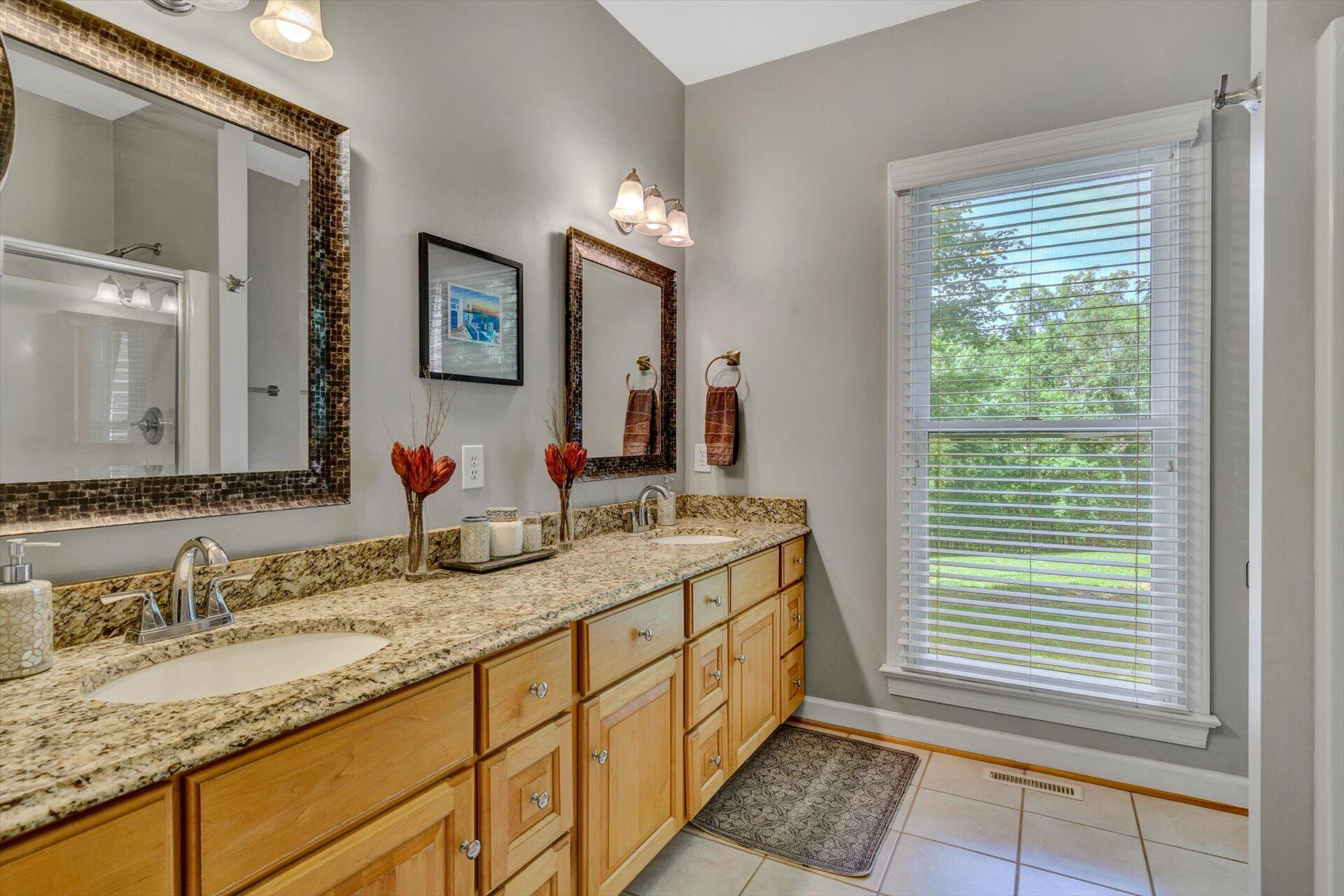 2795 New Ridge Road Elliston, VA 24087 - Photo 21 of 46 a bathroom with a granite countertop sink and a mirror