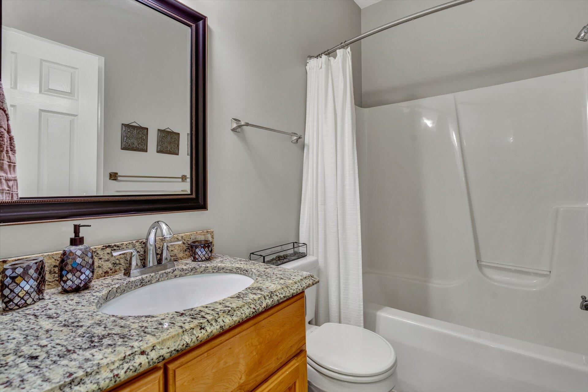 2795 New Ridge Road Elliston, VA 24087 - Photo 30 of 46 a bathroom with a granite countertop sink toilet and shower