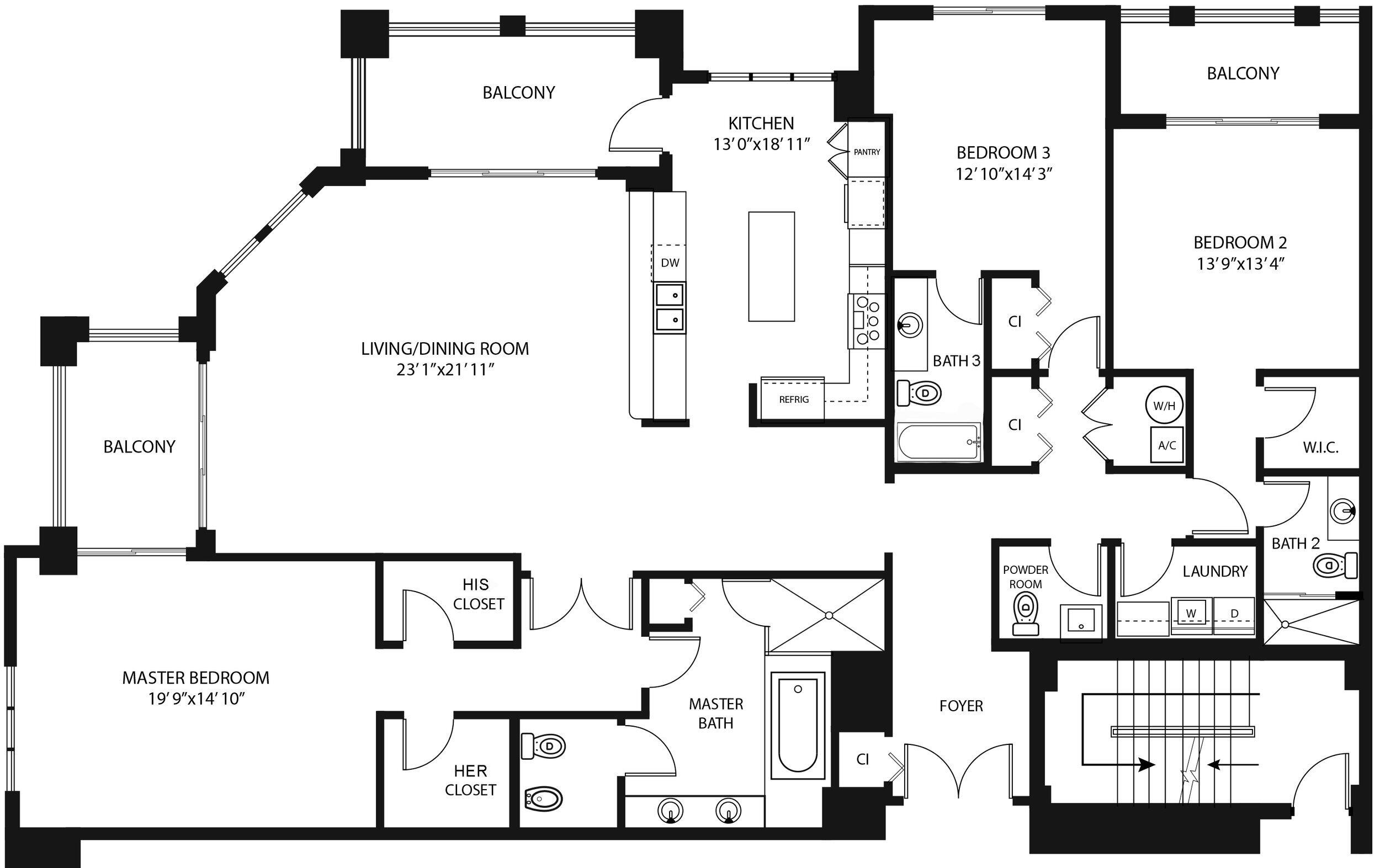 200 East Palmetto Park Road, Unit 705 Boca Raton, FL 33432 - Photo 46 of 46 200East 705 Floor Plan