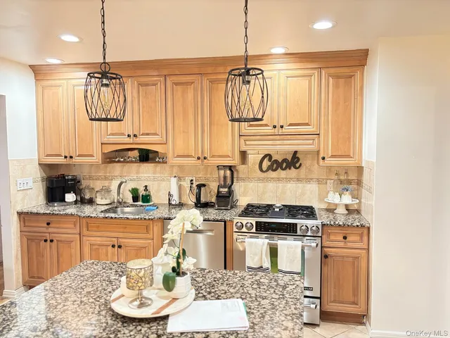 a kitchen with stainless steel appliances granite countertop a sink and cabinets