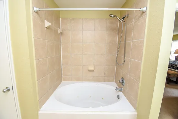 a bathroom with a bathtub
