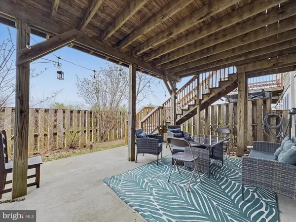 a building outdoor space with seating