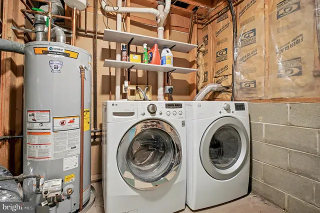 a view of a garage with stairs