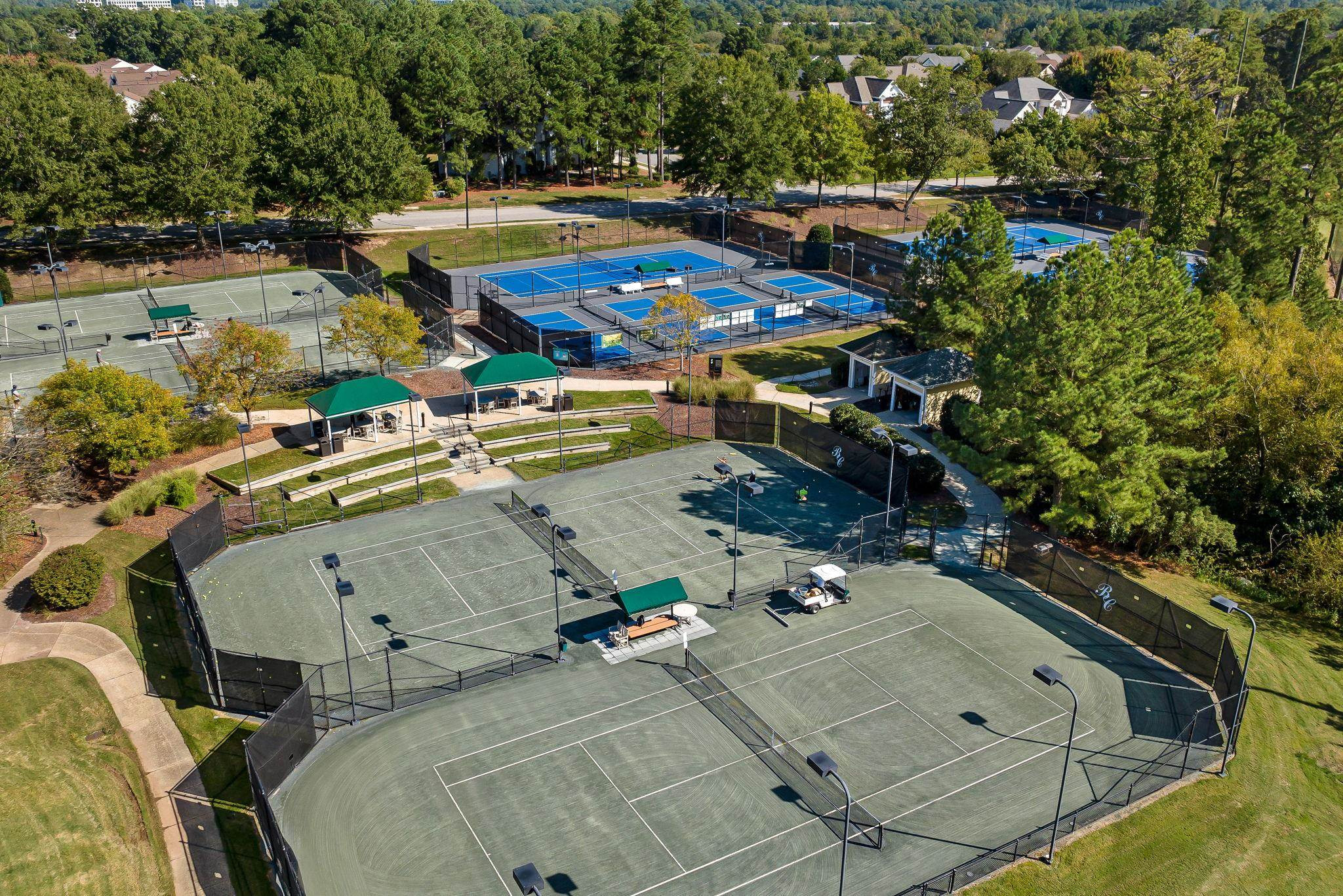 9510 Lost Key Court Raleigh, NC 27617 - Photo 44 of 46 an aerial view of a swimming pool with seating area