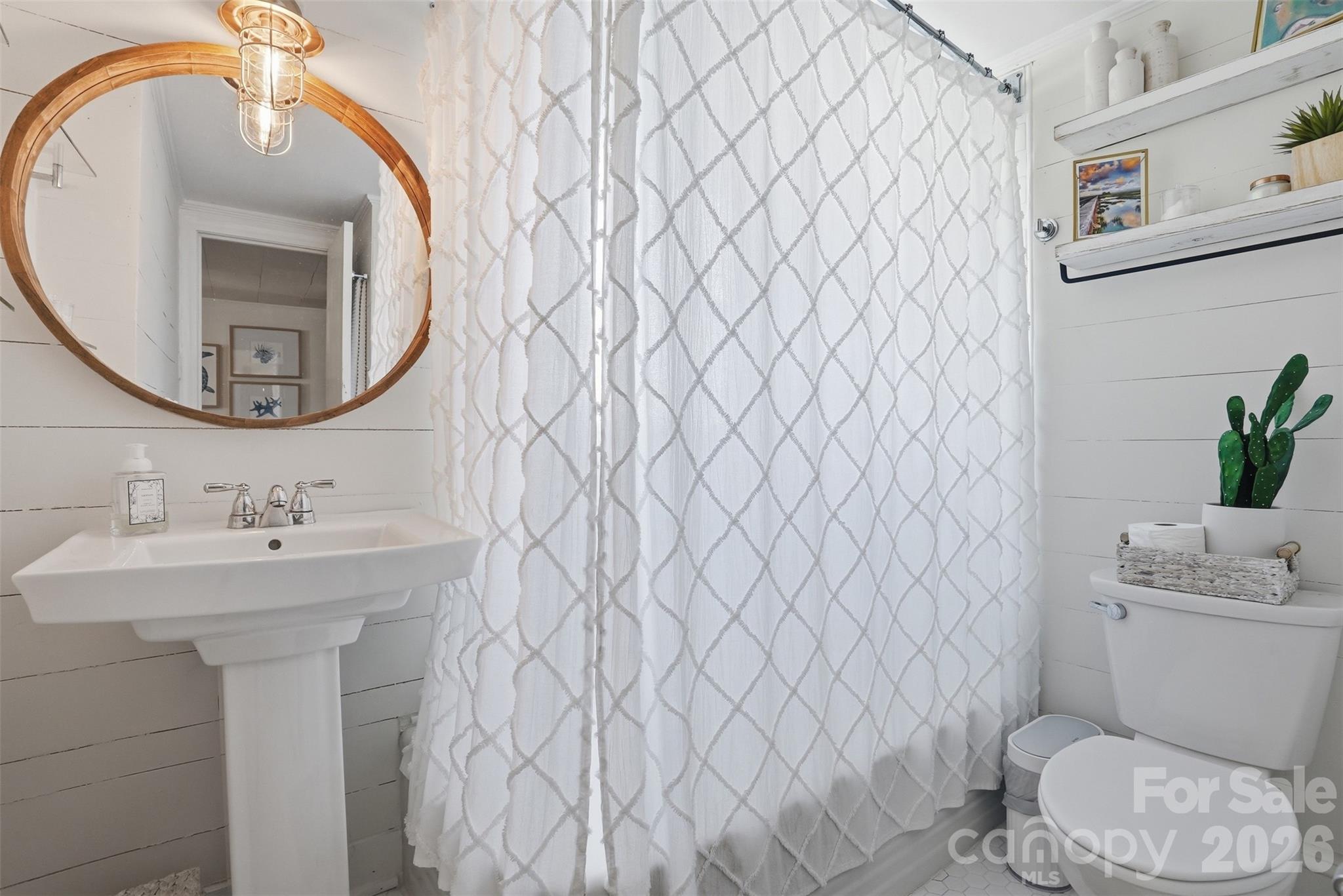 303 South Street Davidson, NC 28036 - Photo 22 of 37 a bathroom with a sink a toilet and a mirror
