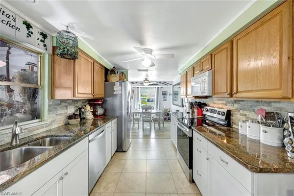a kitchen with lots of counter top space