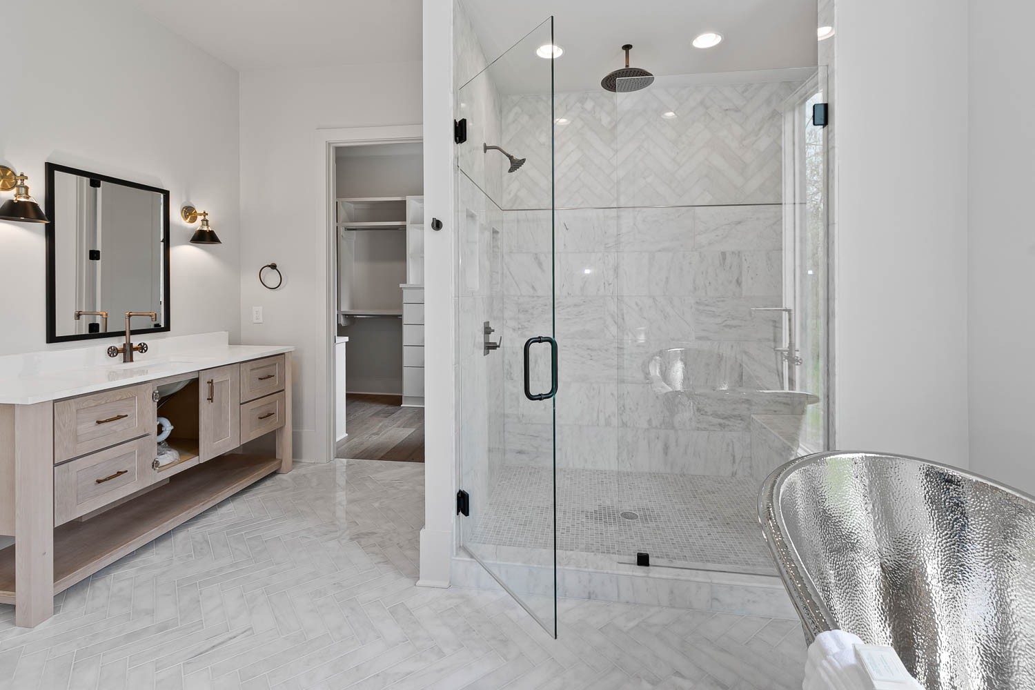 5194 Russell Road Franklin, TN 37064 - Photo 46 of 70 a bathroom with a double vanity sink a toilet and shower