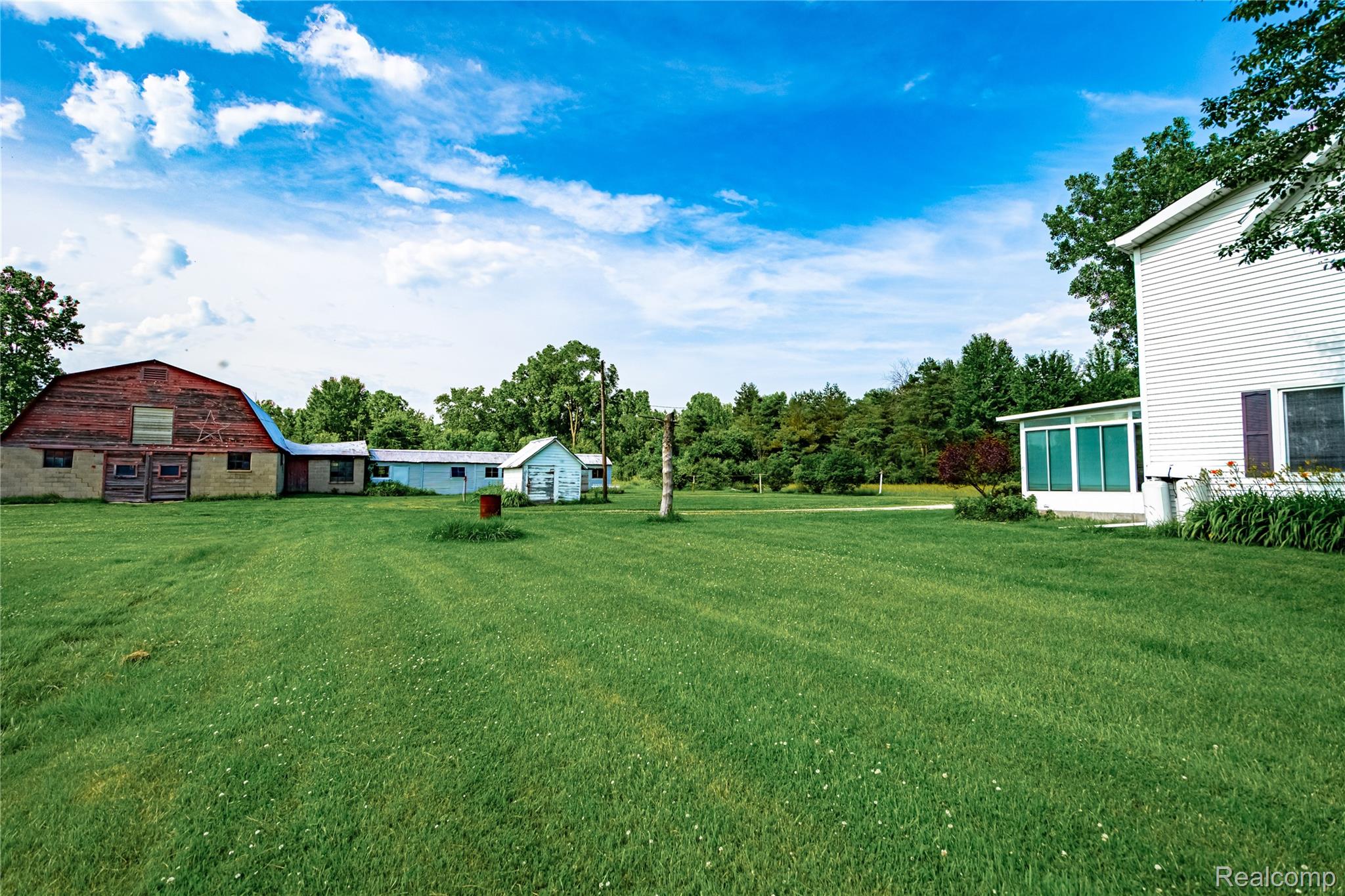 8384 Imlay City Road Avoca, MI 48006 - Photo 12 of 39 Expansive green lawn providing a substantial outdoor area, bordered by mature trees