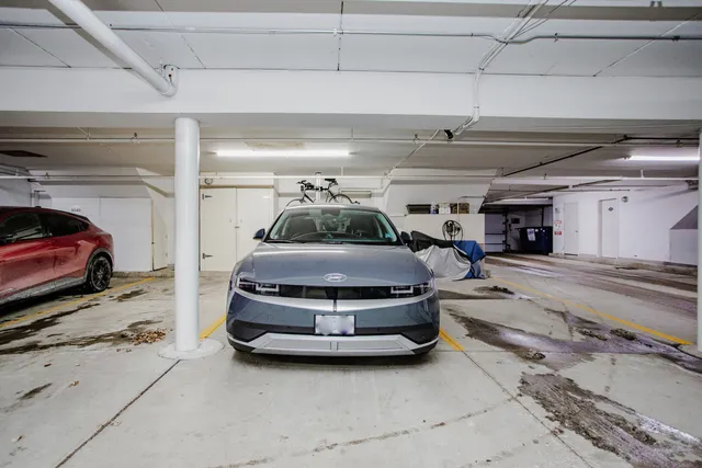 a car parked in a garage