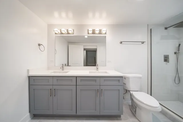a bathroom with a sink a toilet and vanity