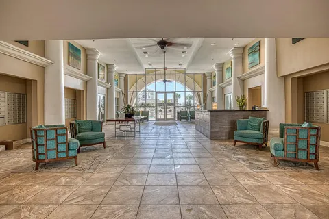 a view of a lobby with furniture