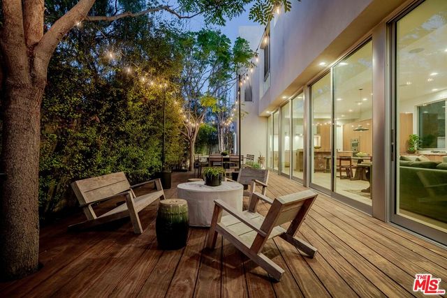 an outdoor space with seating