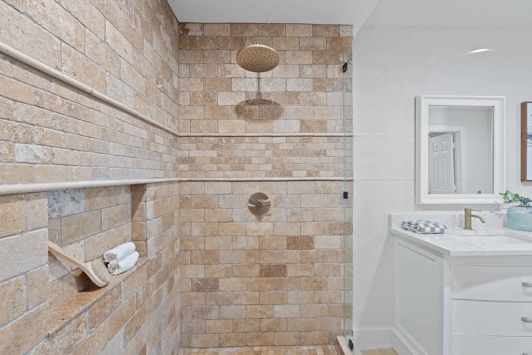 1325 Likeness Road Spicewood, TX 78669 - Photo 19 of 40 Bathroom with vanity and a stall shower