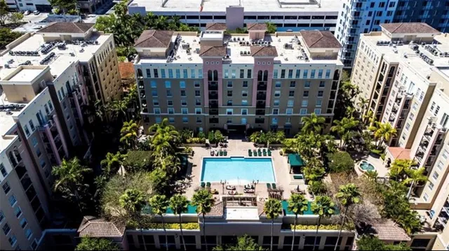 a view of a city with tall buildings