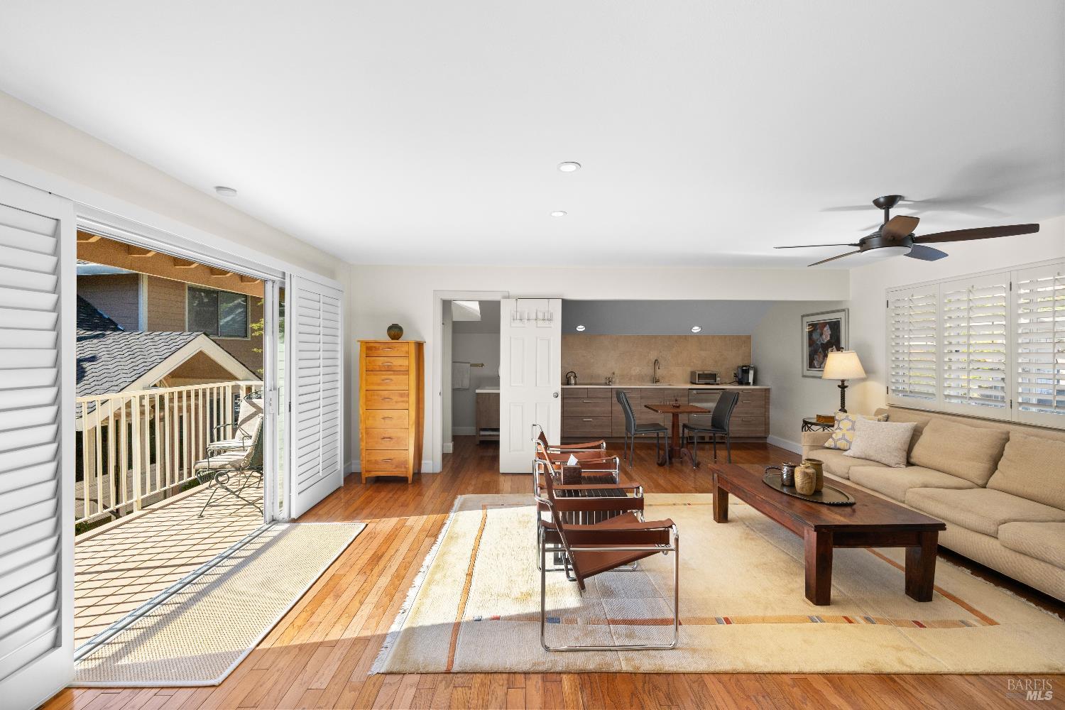 26 Mooring Road San Rafael, CA 94901 - Photo 56 of 60 The property includes a spacious detached guest house/ADU over the garaged that is shared between the two condos and used for guests. Includes a kitchenette and full bath.