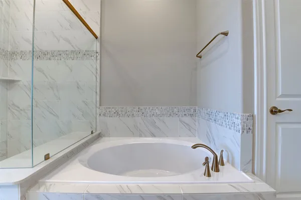 a bathroom with a bathtub