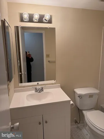 a bathroom with a sink a toilet and mirror