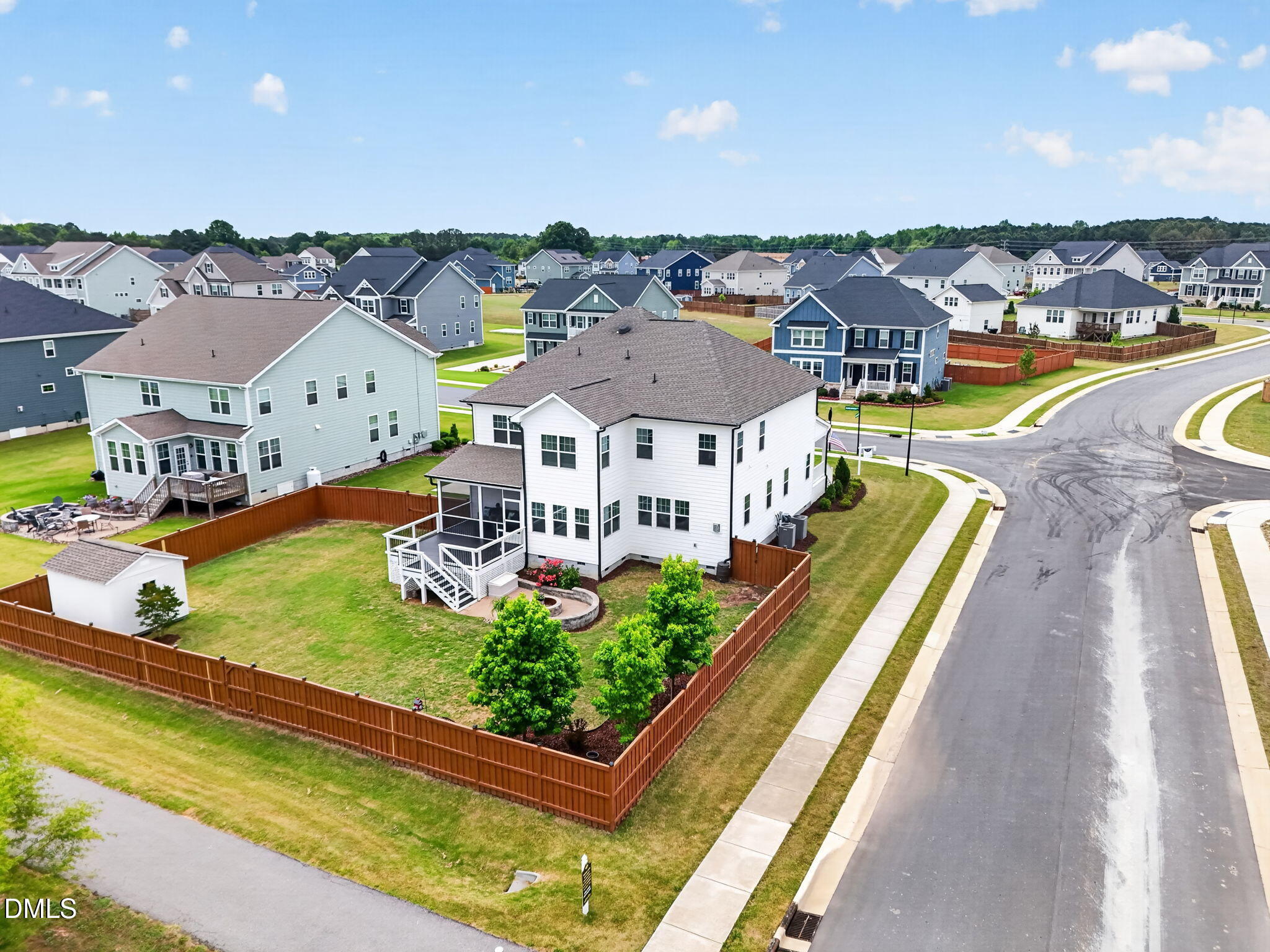 524 Dungannon Loop Clayton, NC 27520 - Photo 58 of 80 an aerial view of residential houses with yard and swimming pool