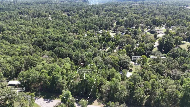 an aerial view of residential house with outdoor space and trees