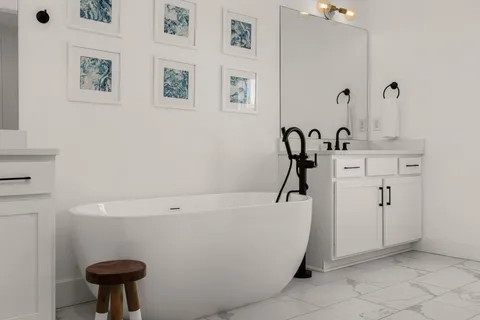 a bathroom with a bathtub