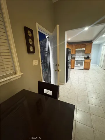 a view of a hallway with windows