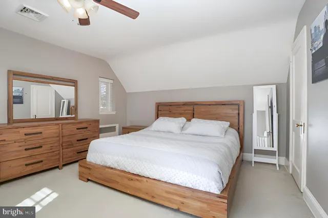 a bedroom with a bed and a dresser