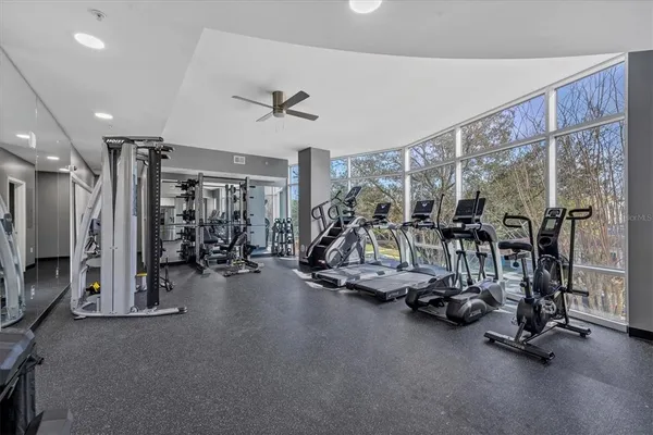 a view of a room with gym equipment