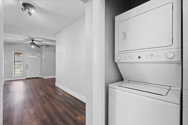a view of a storage & utility room with washer and dryer
