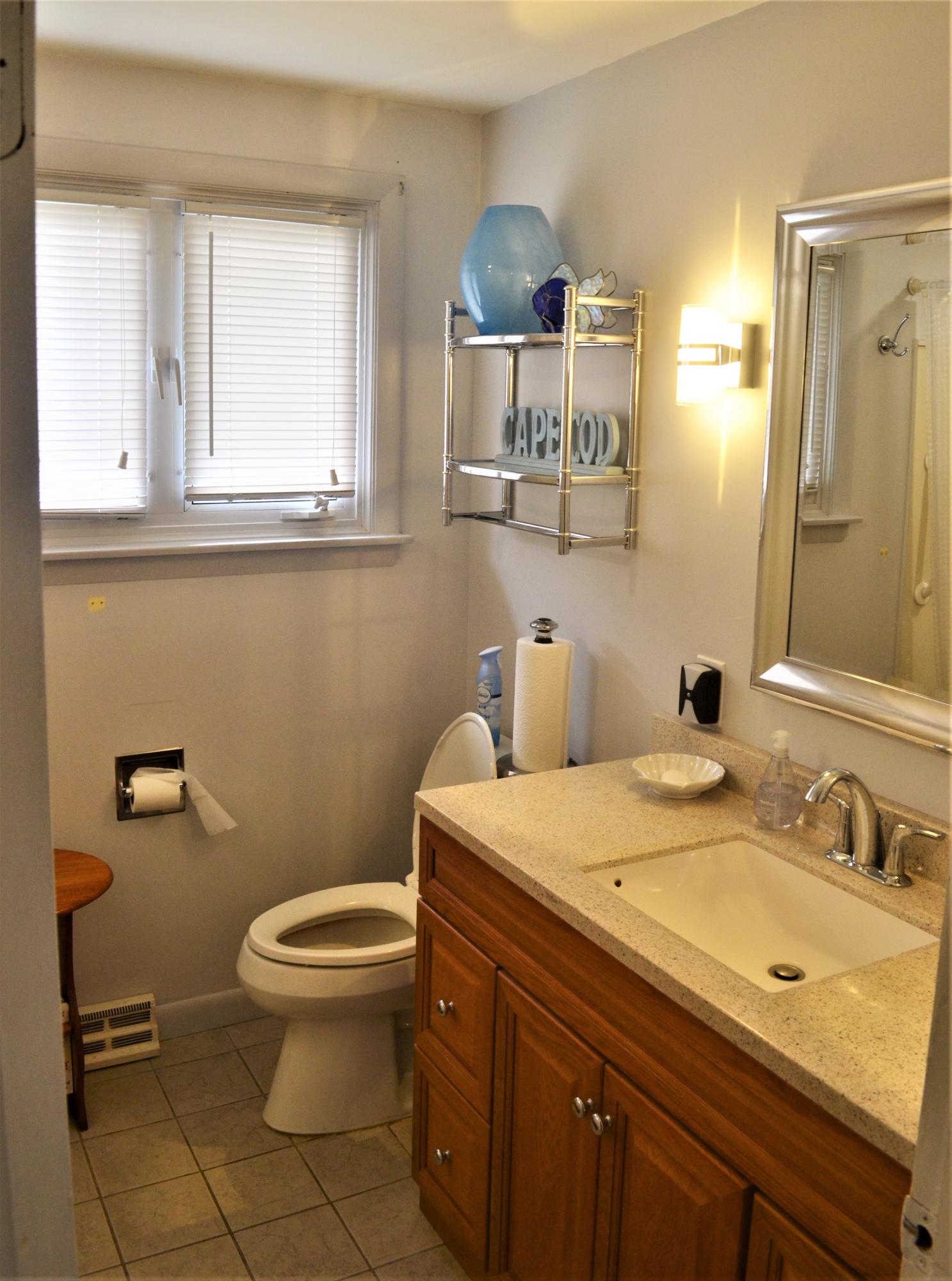 3 Wenonah Road Buzzards Bay, MA 02532 - Photo 16 of 25 a bathroom with a granite countertop toilet sink and mirror