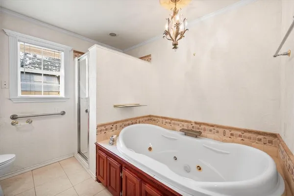 a bathroom with a bathtub and a shower