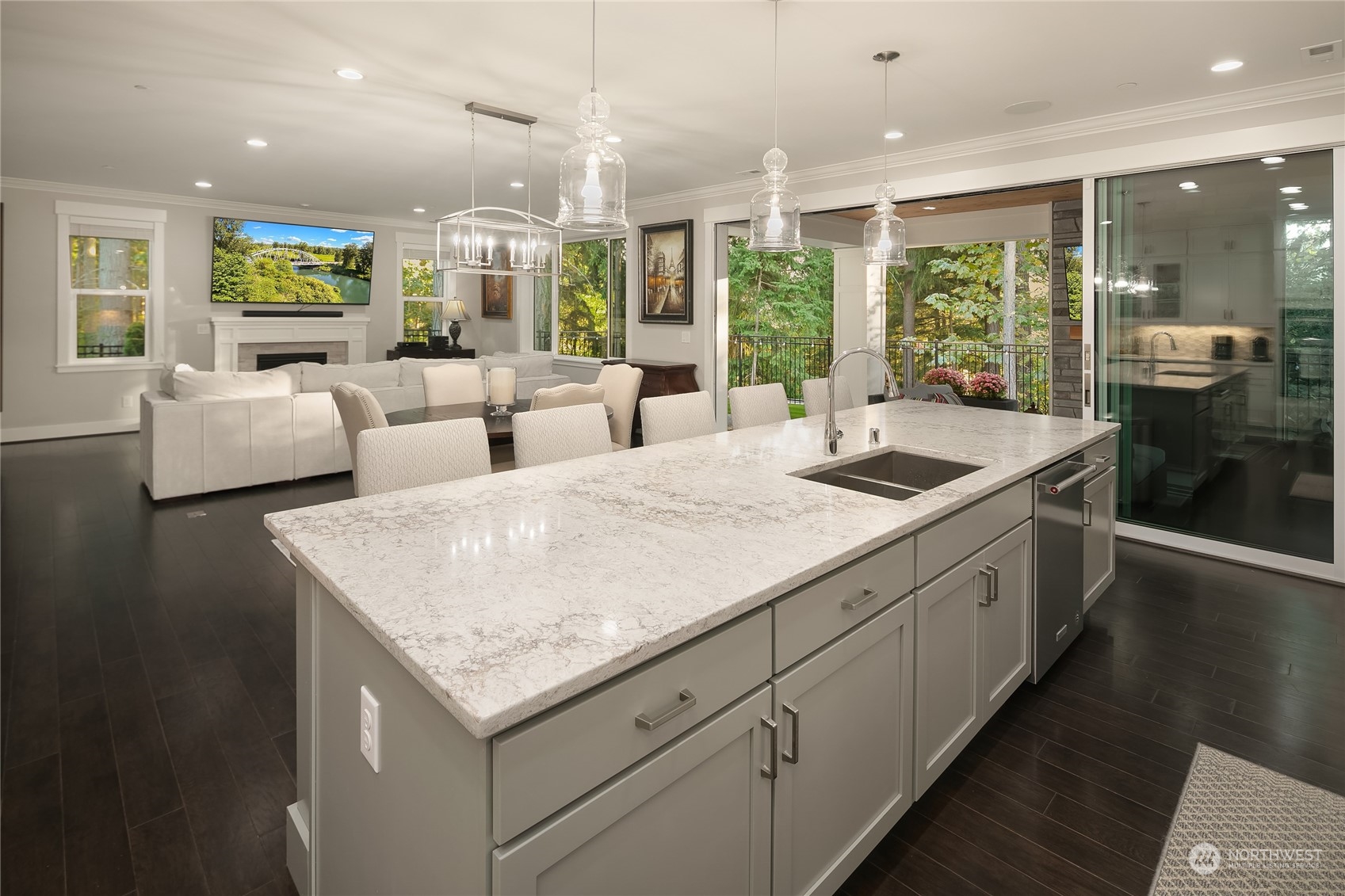 17221 93rd Place Northeast Bothell, WA 98011 - Photo 7 of 32 a large kitchen with kitchen island a large window in it