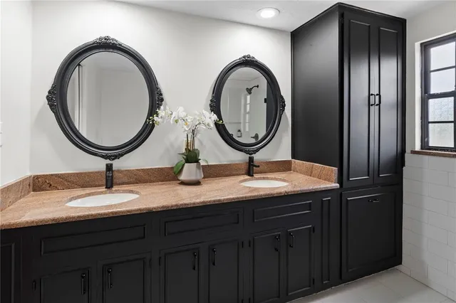 a bathroom with a shower and a toilet