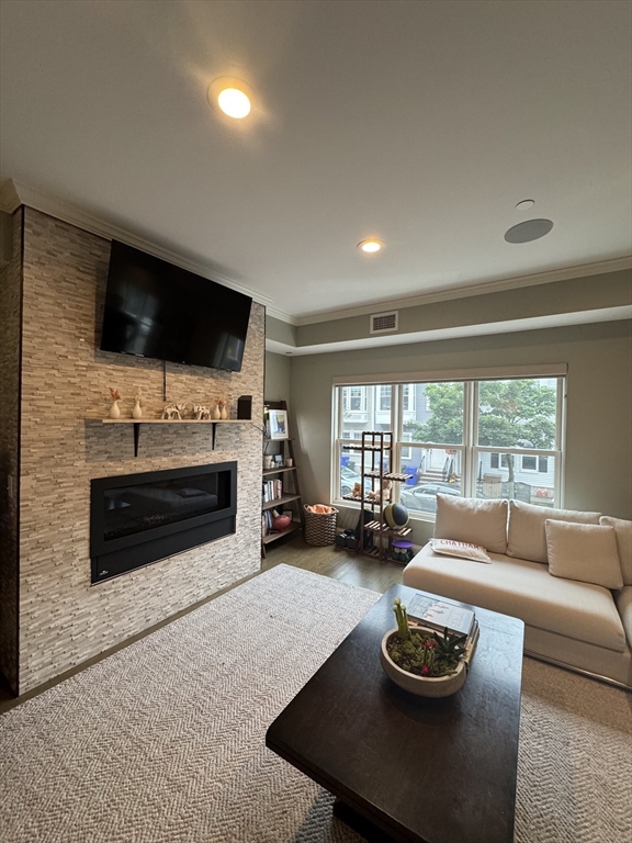 278 West Fifth Street, Unit 1 Boston, MA 02127 - Photo 5 of 22 a living room with furniture a flat screen tv and a fireplace