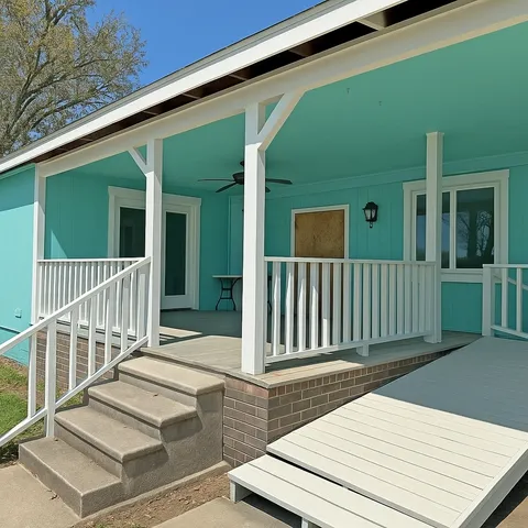 a view of three trees in a yard