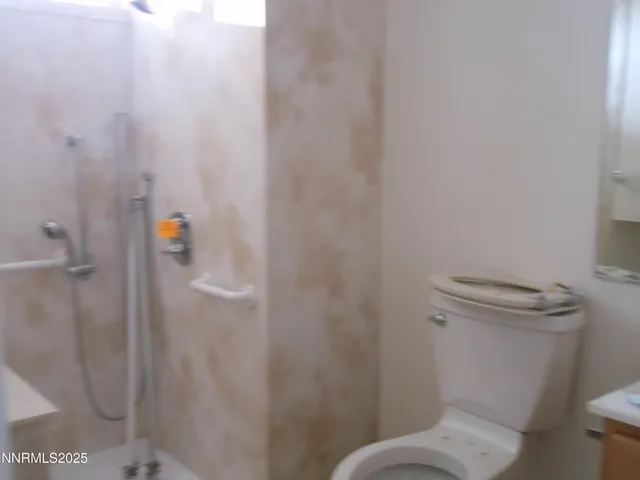 a white toilet sitting next to a shower